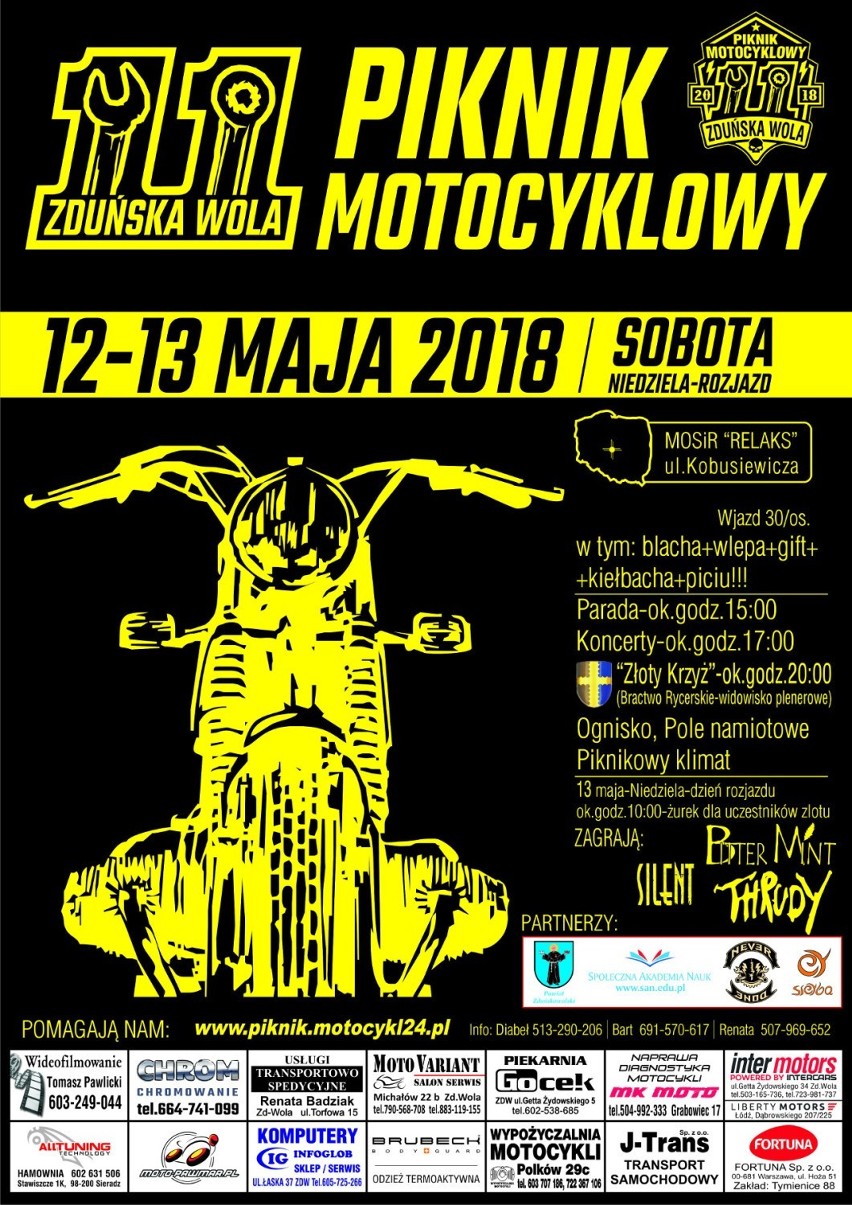 Piknik motocyklowy 2018 w Zduńskiej Woli 12 i 13 maja