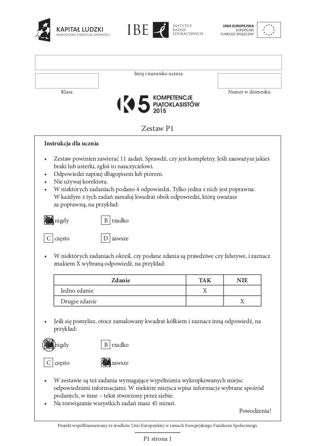 Sprawdzian Piątoklasisty DUMa 2015 [ARKUSZE, ODPOWIEDZI] | małopolskie