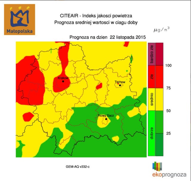 Prognoza na 22 listopada (jakość powietrza).