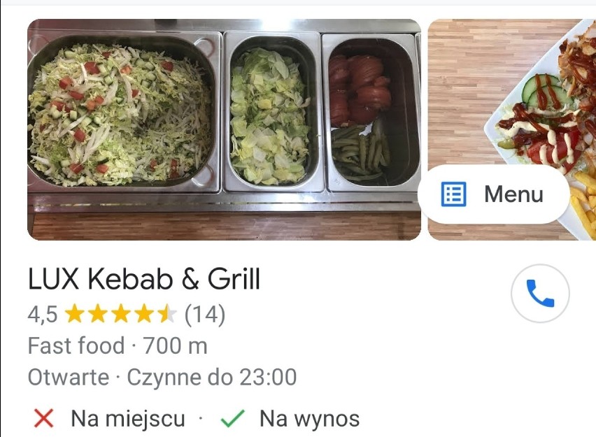 Miejsce 12. LUX Kebab & Grill, Tadeusza Kościuszki 11, tel....