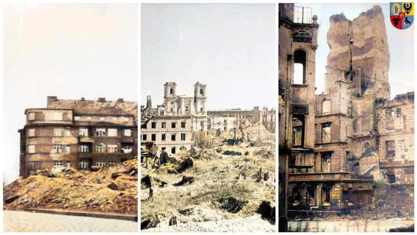Zdjęcia głogowa zniszczonego w czasie wojny - koloryzowane.