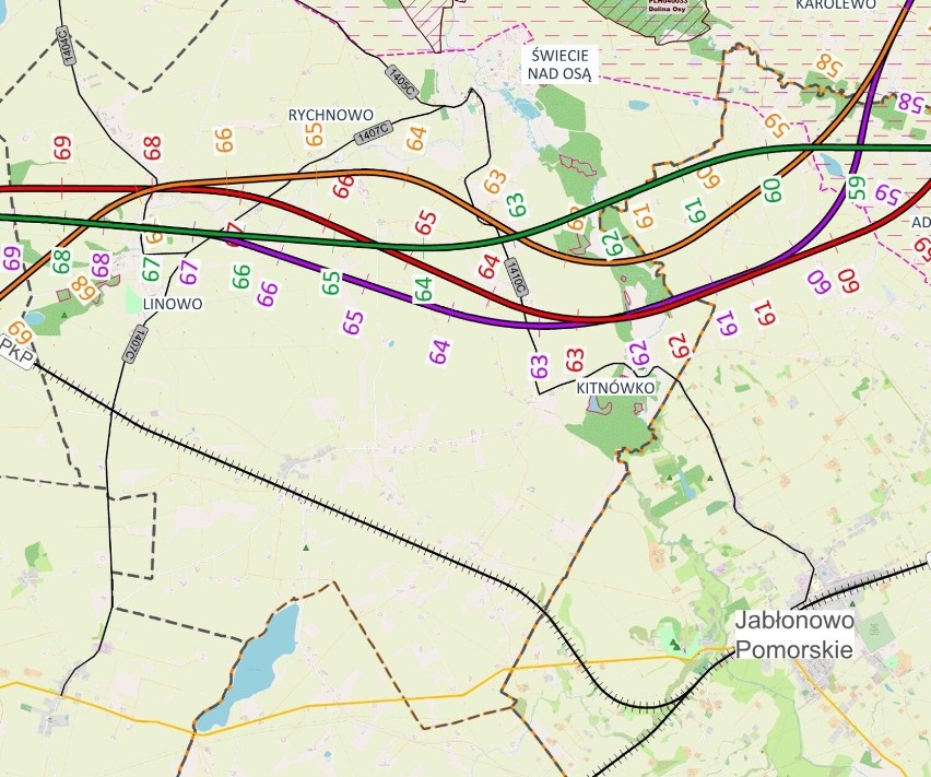 Planowane przebiegi trasy S5 na odcinku Grudziądz-Ostróda
