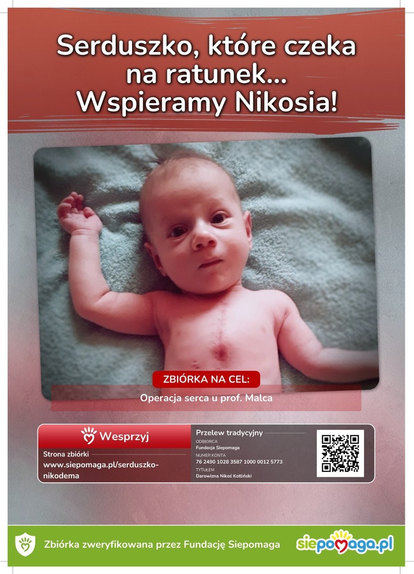 2-letni Nikoś Kotliński z Gronowic żyje z połową serduszka. Jedynym ratunkiem jest kosztowna operacja. Pomóc może każdy!