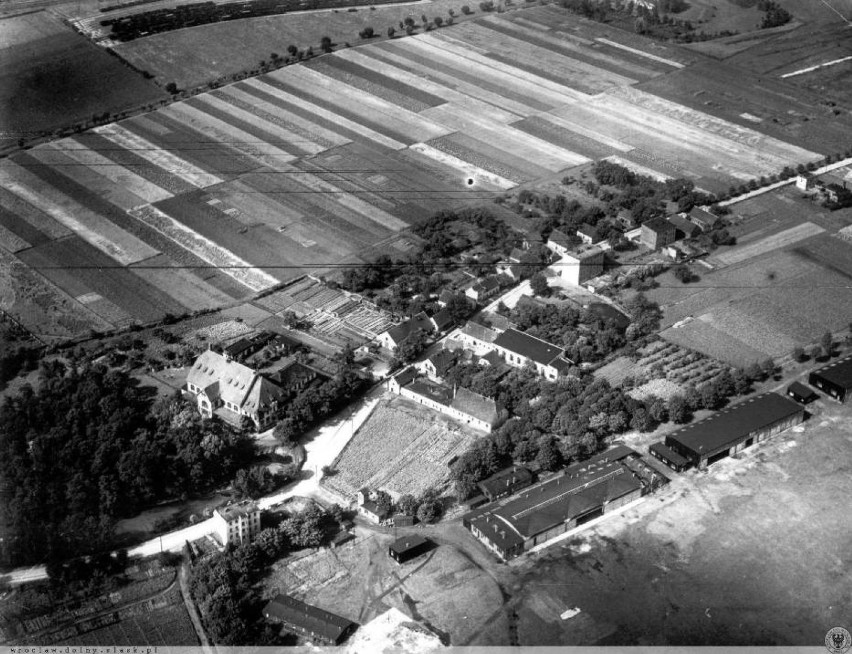 Fotografia z 1932 r. fragmentu lotniska Gądów we Wrocławiu....