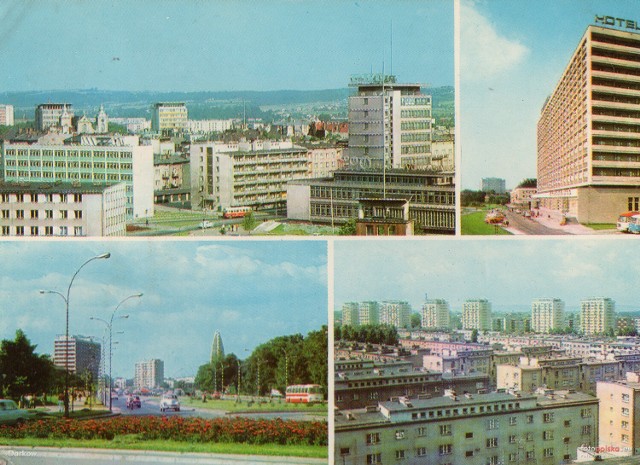 1974 , Rzeszów - Widok ogólny, Hotel "Rzeszów", Ulica 22 Lipca, fragment miasta, widokówka wydana przez Krajową Agencje Wydawniczą