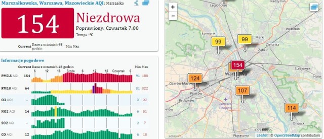 screen ze strony quicn.org -
 Marszałkowska, Warszawa, Mazowieckie Zanieczyszczenie powietrza
wskaźnik jakości powietrza (AQI) w czasie rzeczywistym.