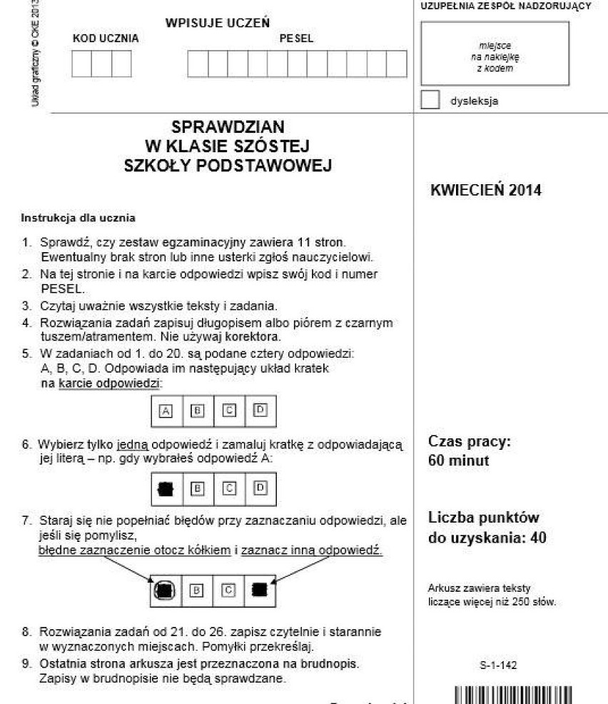 Sprawdzian szóstoklasisty 2014 [ODPOWIEDZI DO TESTU]