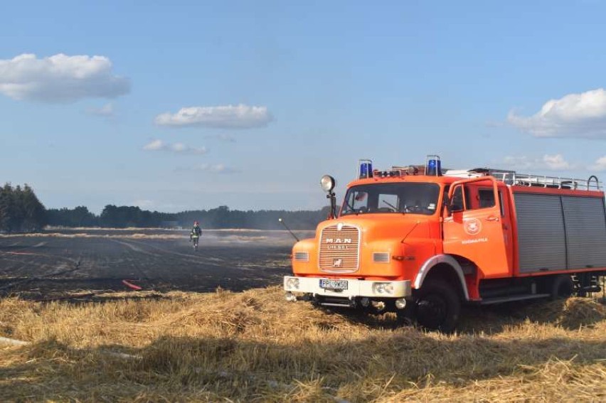 Pożar słomy po kombajnie na polu między Starym a Nowym Oleścem