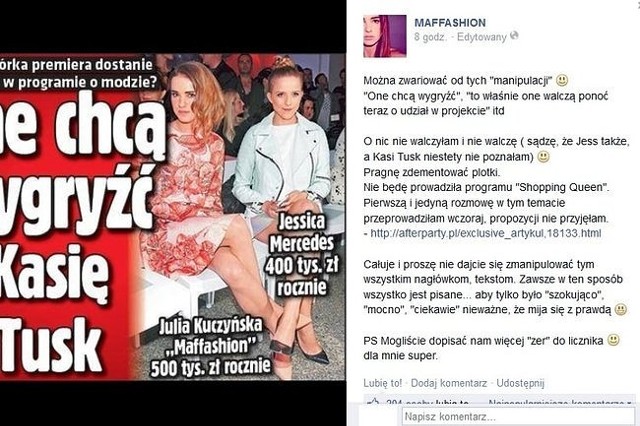 Oświadczenie Julii Kuczyńskiej (fot. screen z Facebook.com)