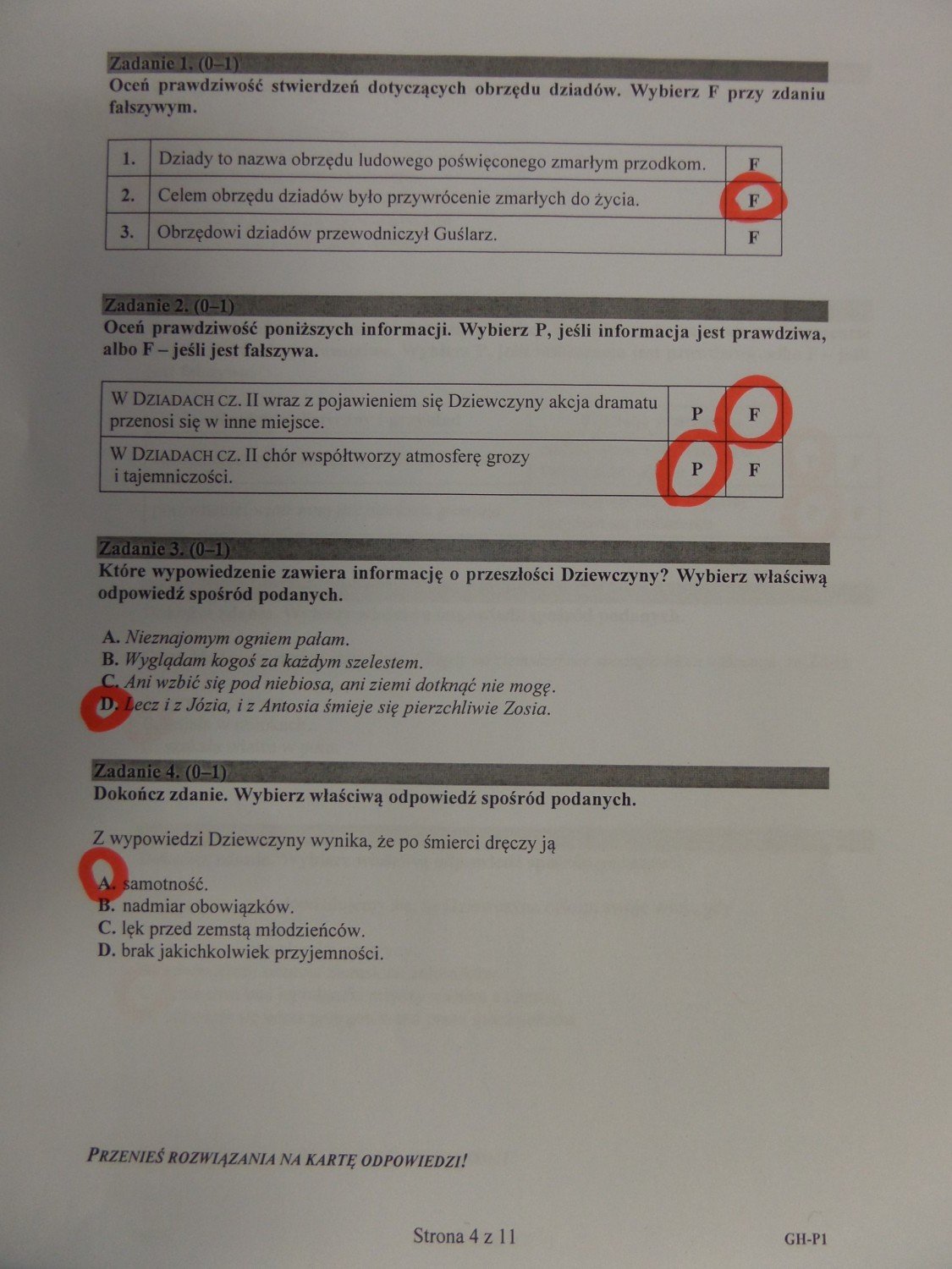 Dziady Część Ii Test Ze Znajomości Lektury