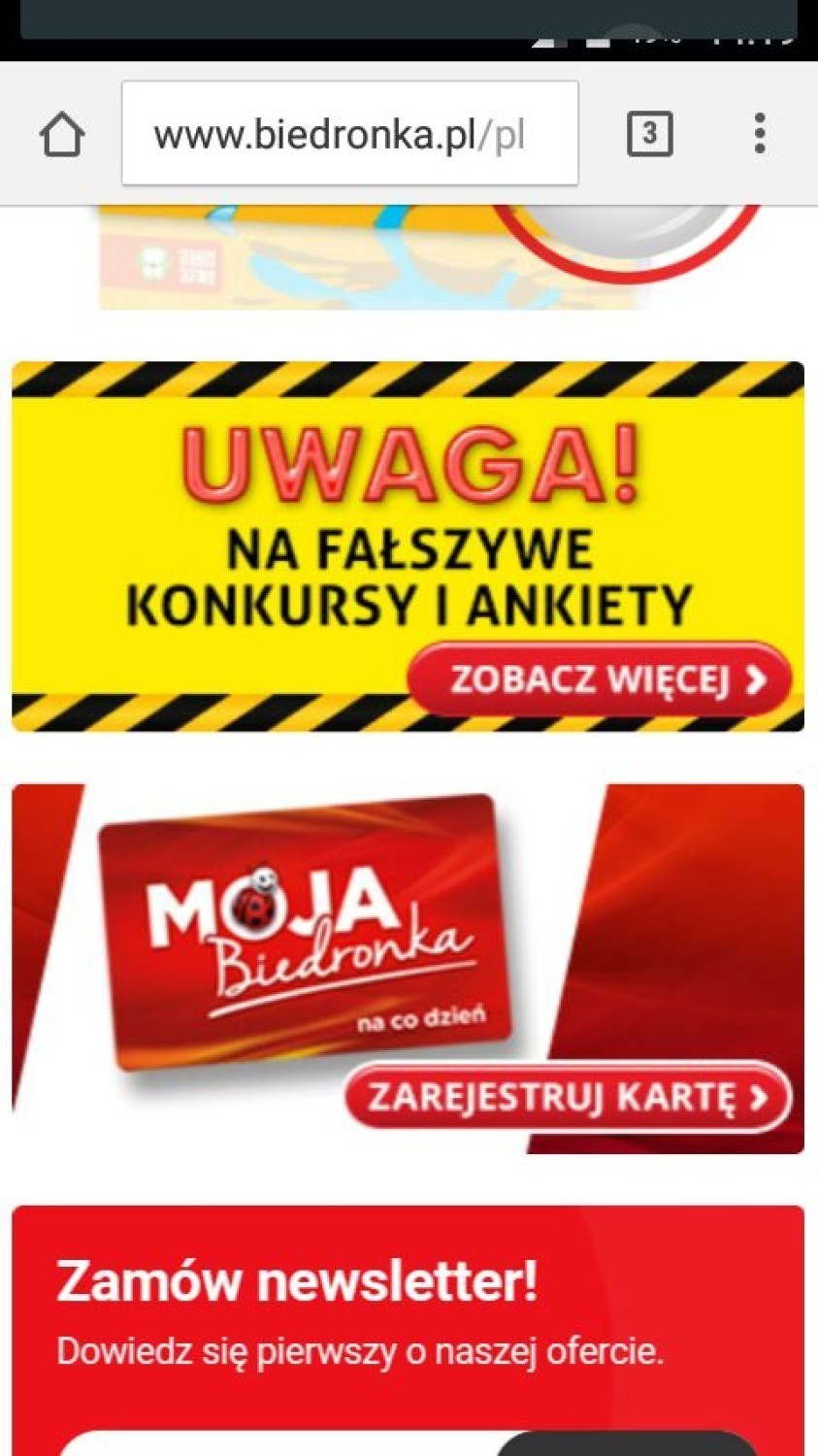 Biedronka ostrzega przed fałszywymi konkursami na swojej stronie internetowej.