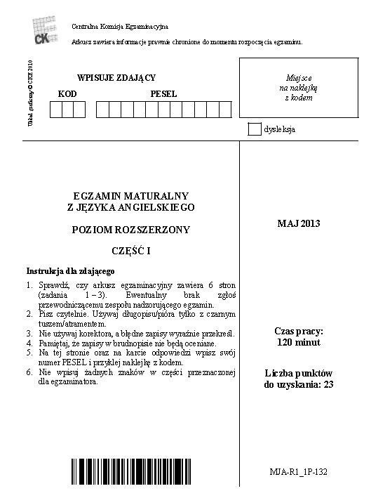 Matura 2013. Język angielski poziom rozszerzony