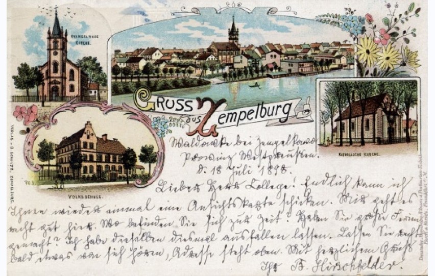 Pocztówka z roku 1898 z panoramą miasta od strony jeziora,...