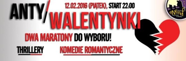 Maraton filmowy Antywalentynki
Multikino w CH Galaxy
12 lutego, 22:00
23 - 32 zł

Nocny Maranon Filmowy (Enemef) - propozycja dla tych, którzy niekoniecznie czują walentynkowy klimat, za to lubią filmy z dreszczykiem. Podczas maratonu będzie można obejrzeć mroczne thrillery: "The Boy", "Labirynt" i "Dar".


Maraton filmowy Walentynki
Multikino w CH Galaxy
22:00
23-32 zł

Dla tych, którzy wolą Walentynki spędzać tradycyjnie - trzy komedie romantyczne: "Planeta Singli", "Kocha, lubi, szanuje" oraz "Słowo na M".

Więcej informacji: www.enemef.pl