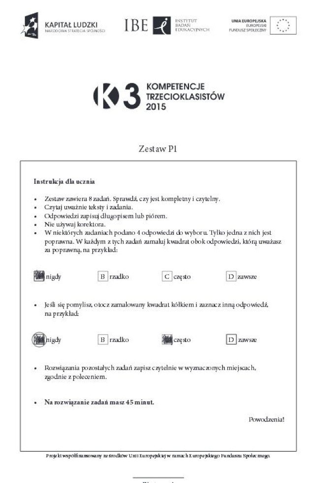 Sprawdzian Trzecioklasisty OBUT 2015 [ARKUSZE, ODPOWIEDZI wkrótce]