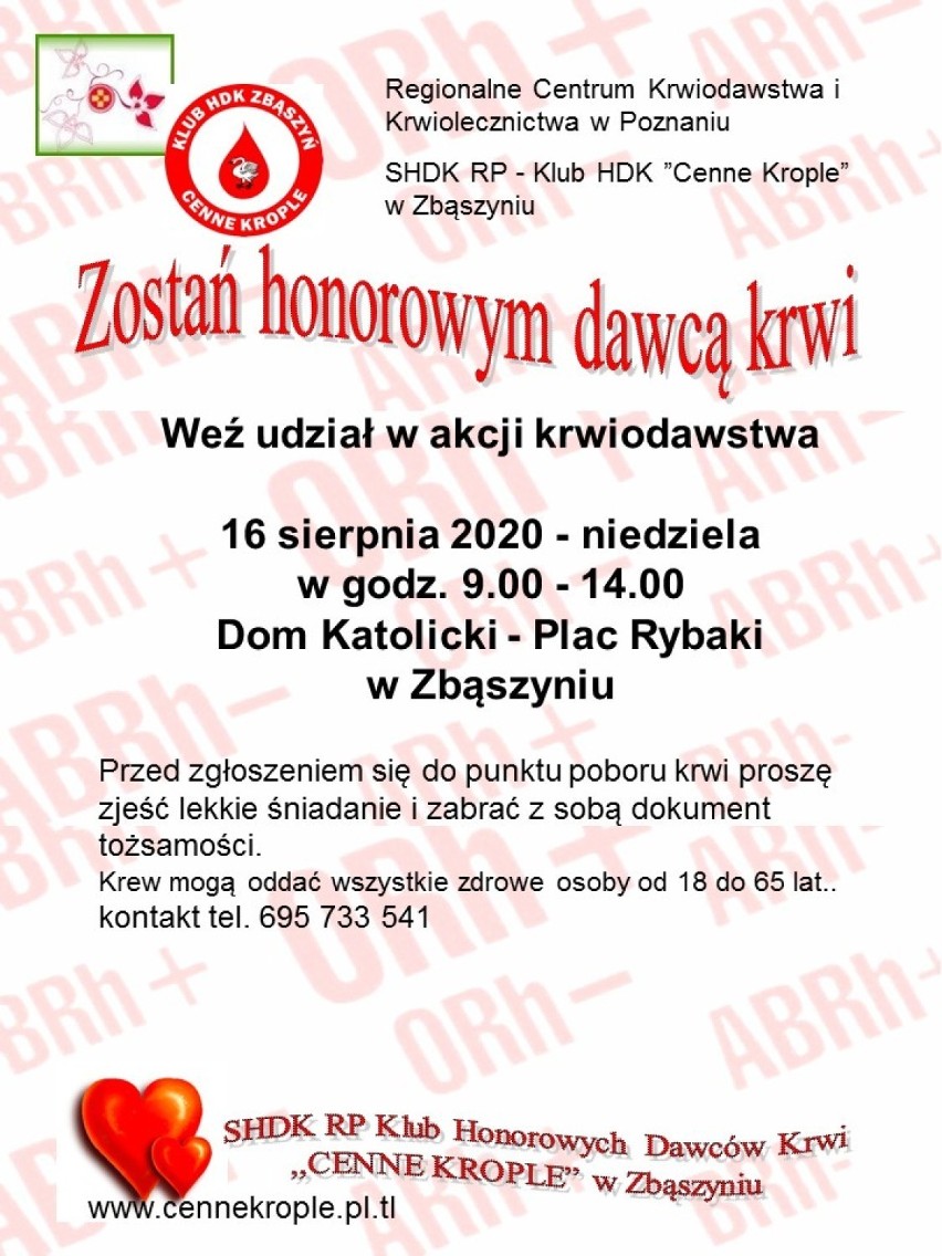 Zbąszyń: Krwiodawca pilnie poszukiwany. Kolejna akcja poboru krwi już 16 sierpnia 2020 - ZAPRASZAMY!