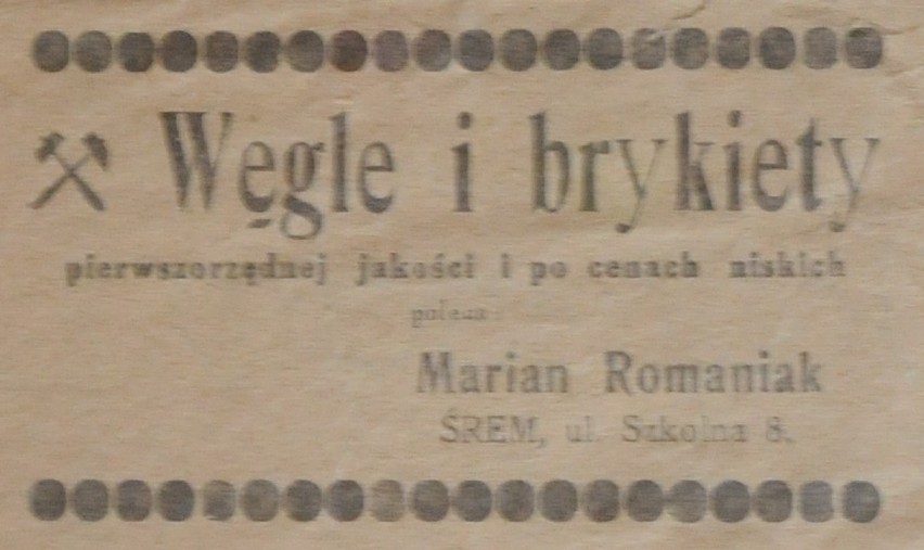 Stare reklamy prasowe z piśmie ze Śremu z 1936 roku