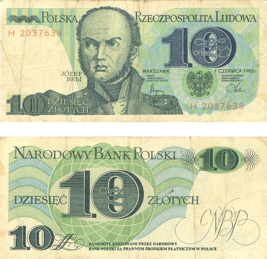 Banknot: 10 zł z 1982 roku...
