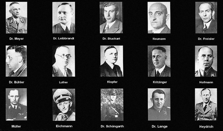 Zdjęcia wszystkich uczestników spotkania w Wannsee. W prawym...