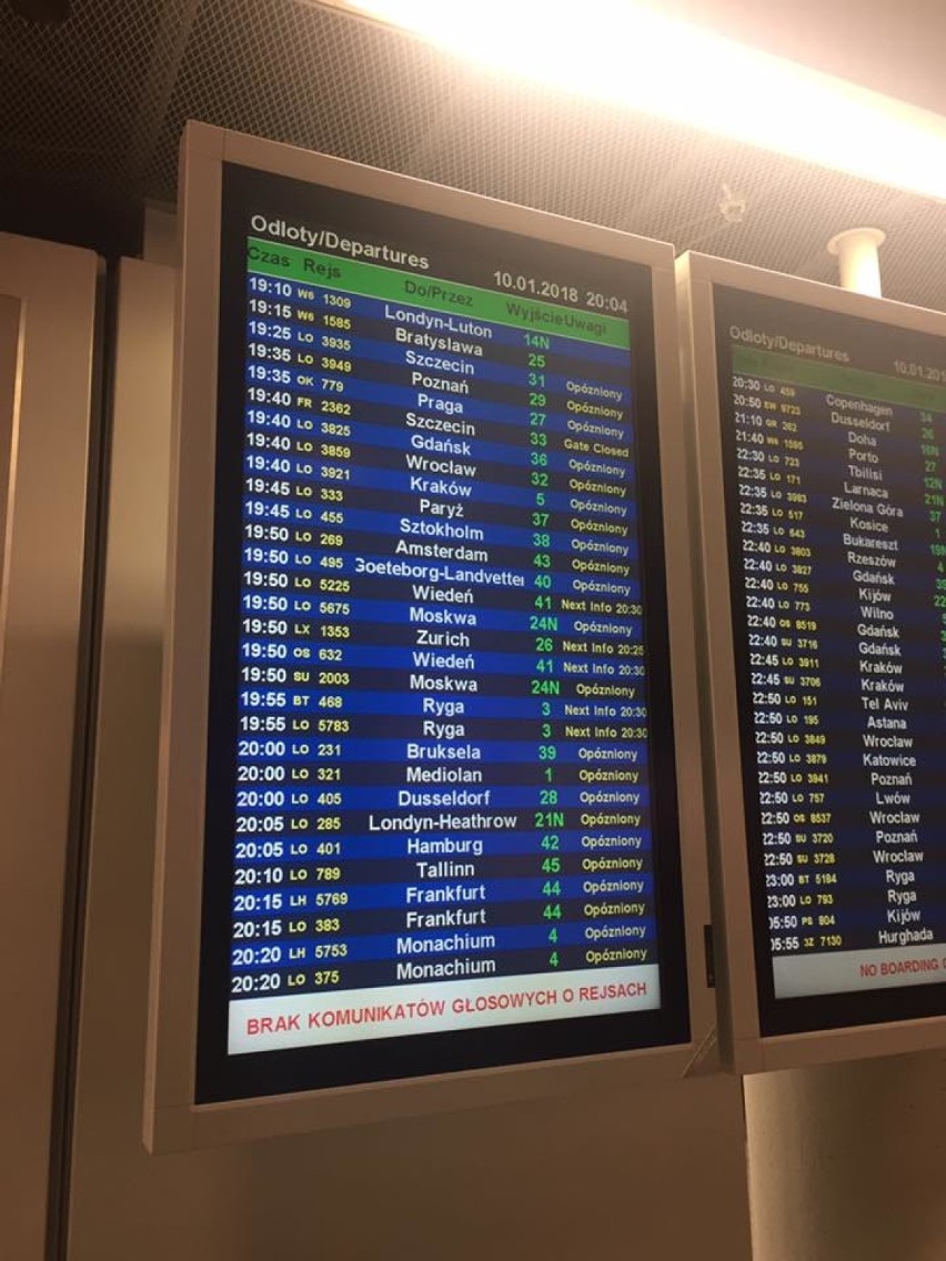 Informacja o opóźnieniach na Lotnisku Chopina w Warszawie
