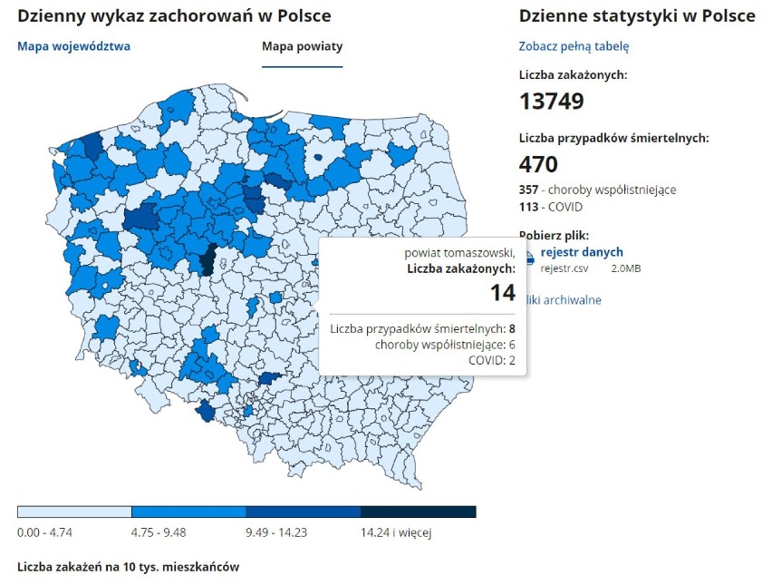 Koronawirus w powiecie i Tomaszowie. Kilkadziesiąt zakażeń i kolejne zgony w ostatnich dniach