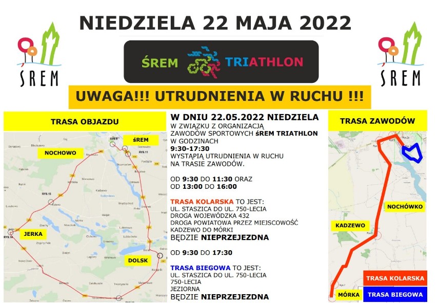 Greatman Śrem Triathlon 2022 - będą utrudnienia w ruchu. Sprawdź które ulice w Śremie będą niedostępne dla kierowców