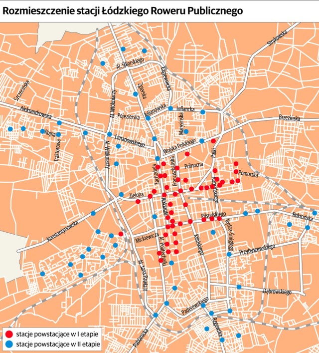 Rower miejski w Łodzi - mapa stacji