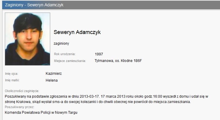 Zobacz aktualną listę osób zaginionych z Krakowa i miast...