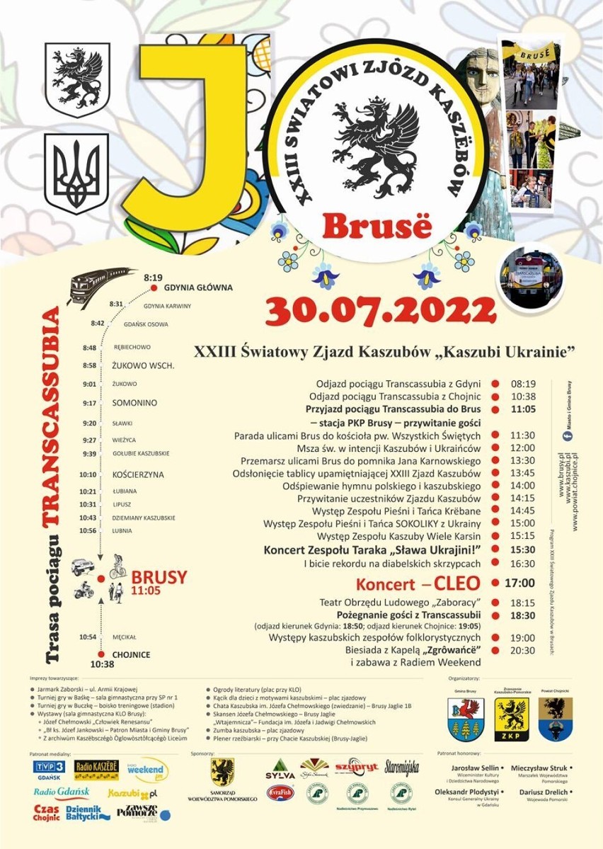 XXIII Światowy Zjazd Kaszubów odbędzie się w Brusach. W tym roku spotkanie będzie przebiegać pod hasłem "Kaszubi Ukrainie"