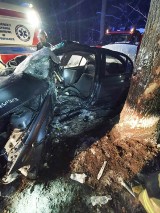 Koszmarny wypadek w Palowicach w gminie Czerwionka-Leszczyny. BMW uderzyło w przydrożne drzewo. Dwie osoby przewieziono do szpitala