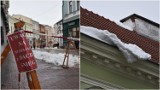 Nawisy śnieżne i sople zagrażają pieszym w Tarnowie. Wiele chodników w mieście jest zagrodzonych, ale to powinny być tylko działania doraźne
