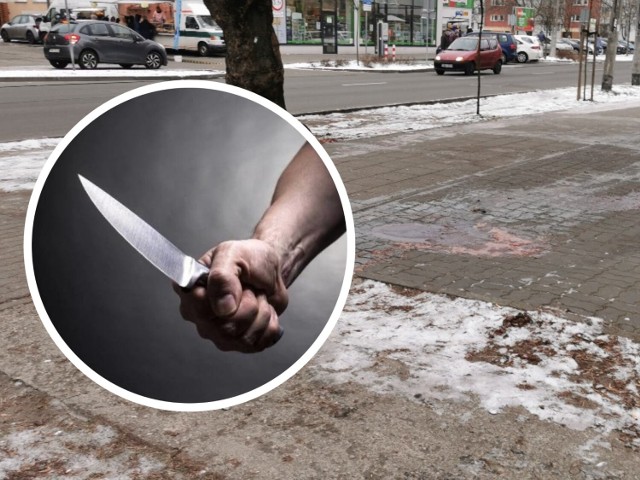 Atak ostrym narzędziem na ulicy Kaliskiej we Włocławku. Kałuże krwi na chodniku