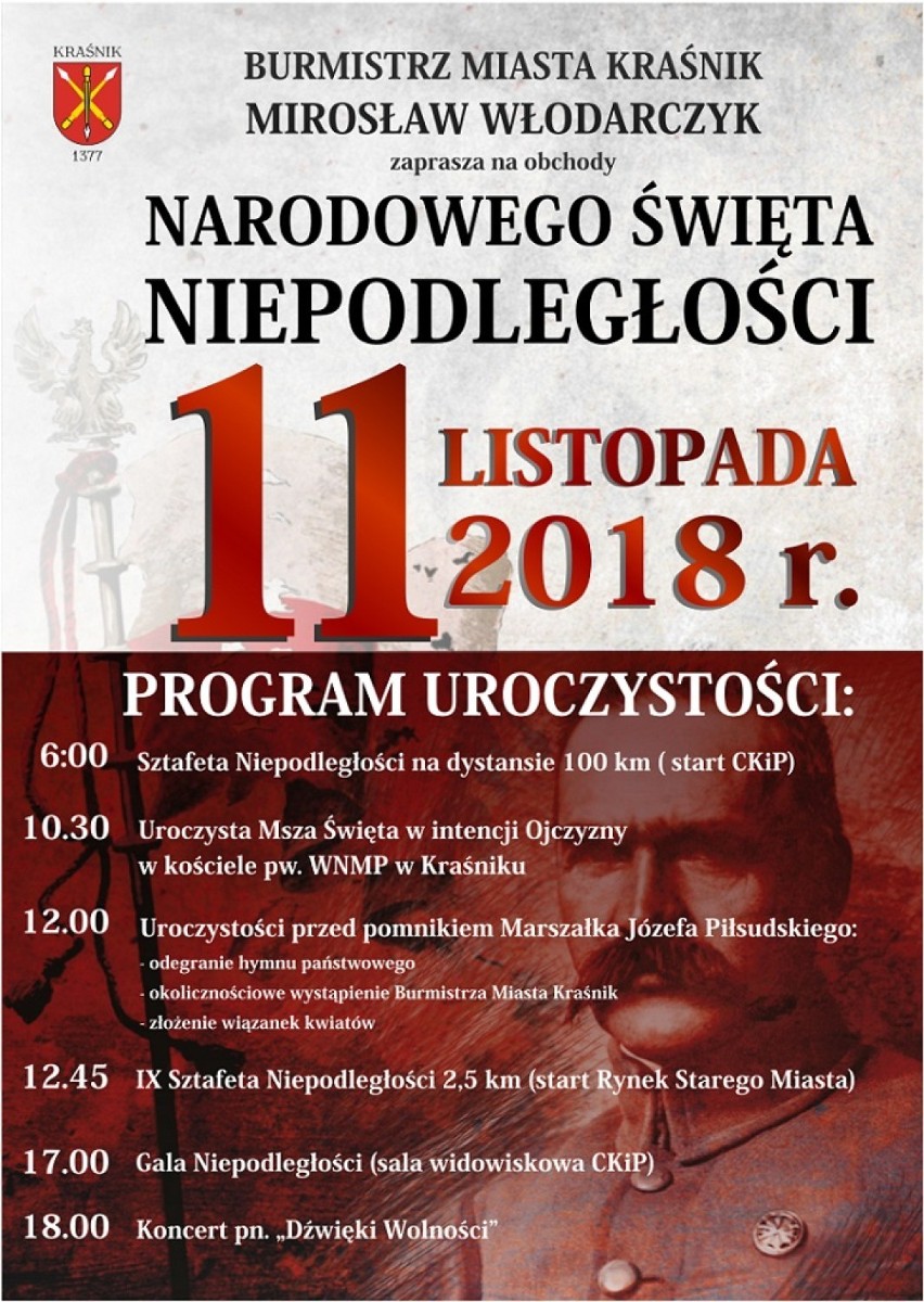 Obchody Narodowego Święta Niepodległości w Kraśniku - mamy dla Was program uroczystości 