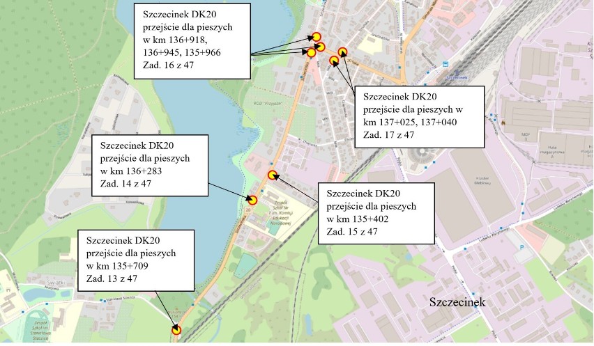 Lokalizacja doświetleń na mapie Szczecinka