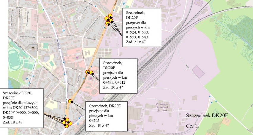 Lokalizacja doświetleń na mapie Szczecinka