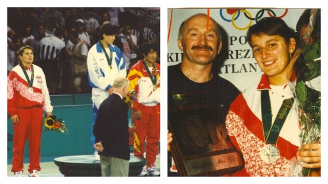 Aneta Szczepańska na podium w Atlancie i z trenerem Romanem Stawisińskim