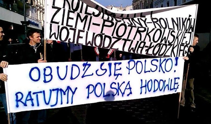 Protest rolników i górników na Piotrkowskiej w Łodzi
