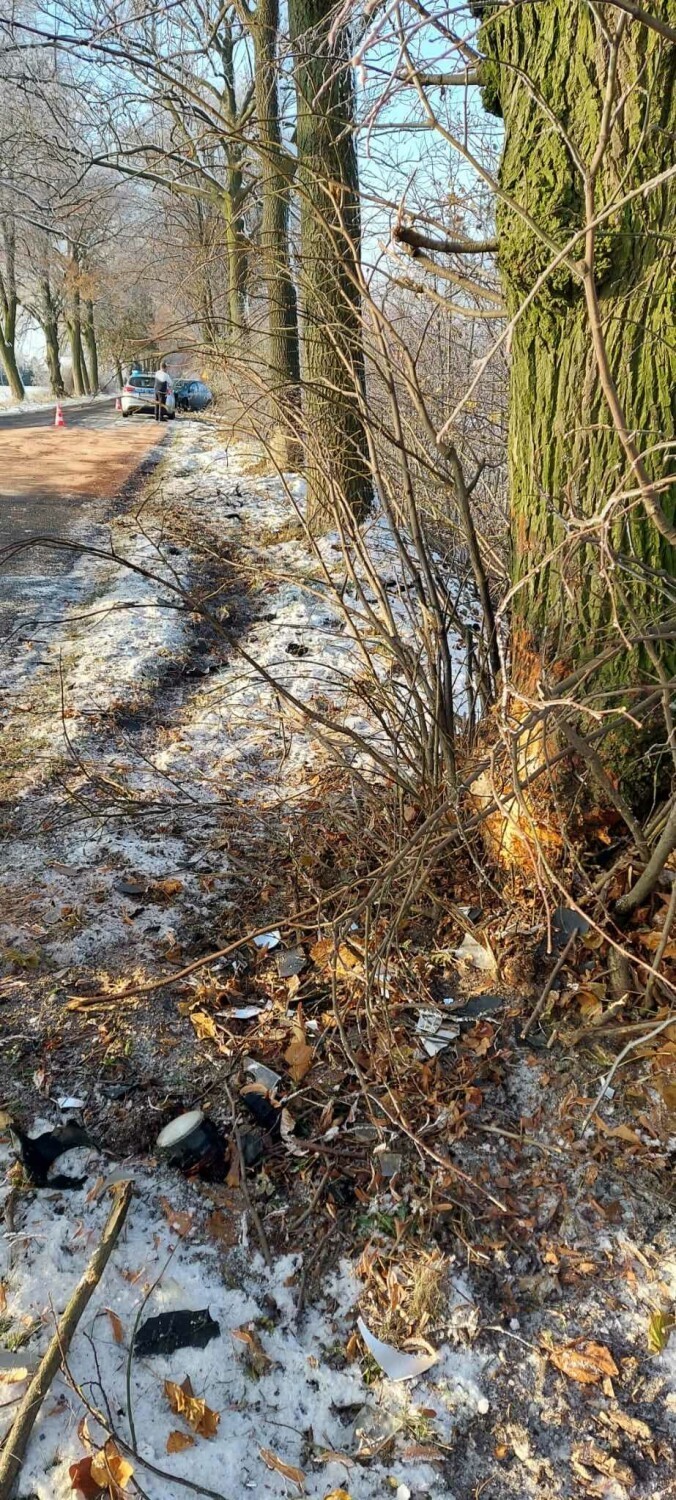 Niebezpiecznie na drogach powiatu pleszewskiego. Samochód osobowy na trasie Dobrzyca-Koźmin Wielkopolski uderzył w drzewo