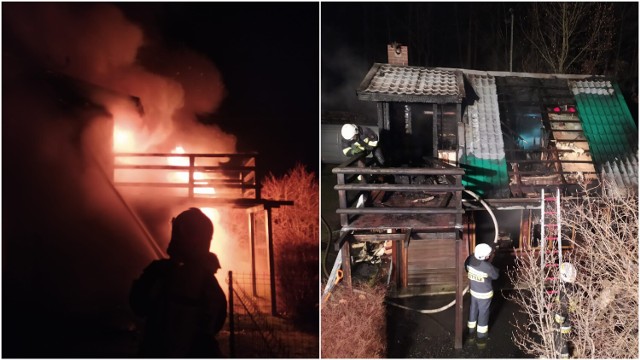 Pożar drewnianego domku letniskowego na Dwudniakach w Wierzchosławicach