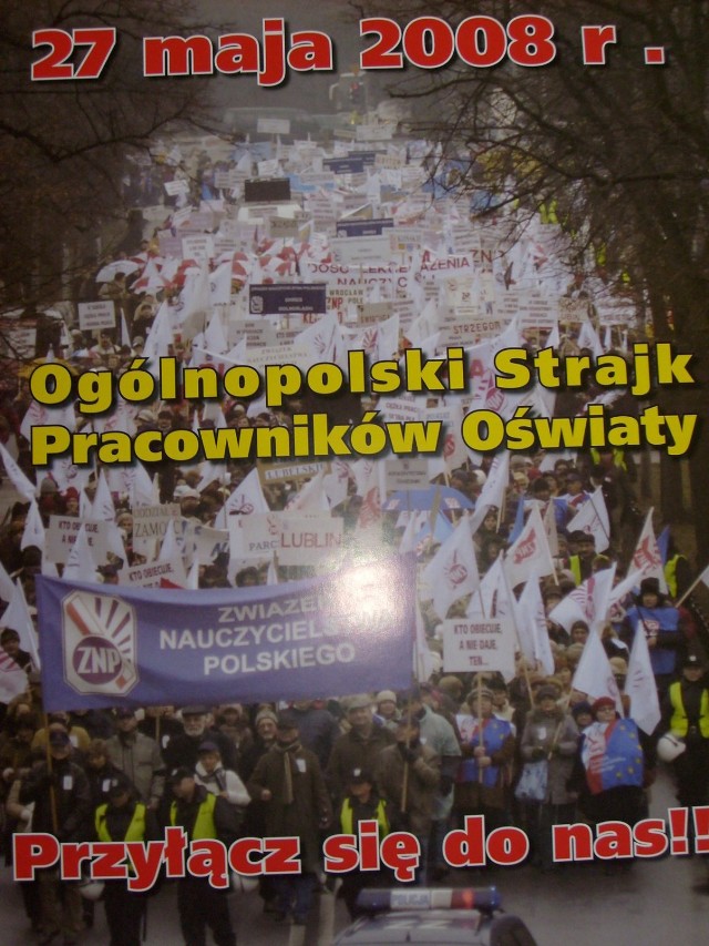 Plakat zachęcający do wzięcia udziału w strajku.