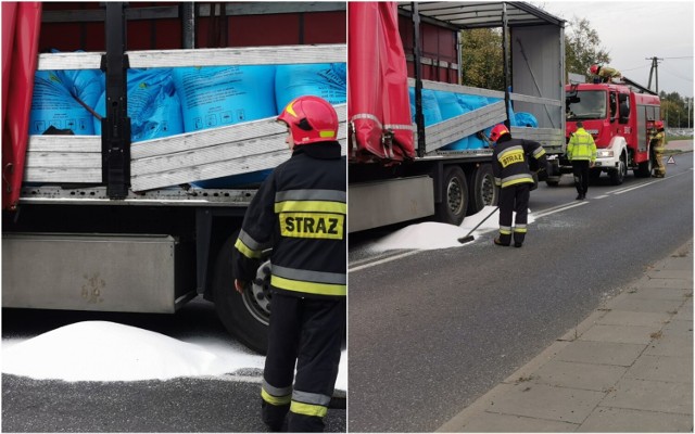 Saletra amonowa rozsypana na ulicy Inowrocławskiej we Włocławku