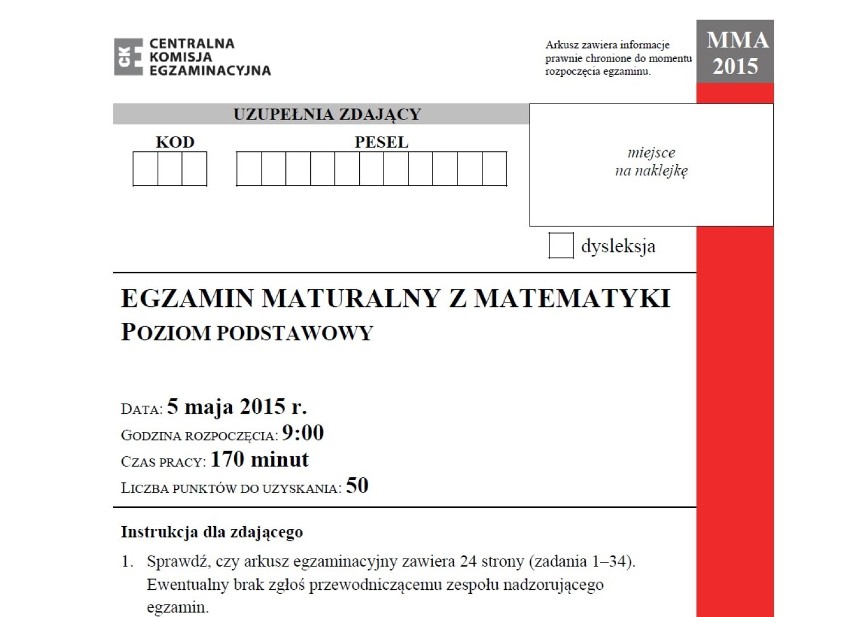 Matura 2015. Matematyka-poziom podstawowy [PYTANIA,ARKUSZE,ODPOWIEDZI]