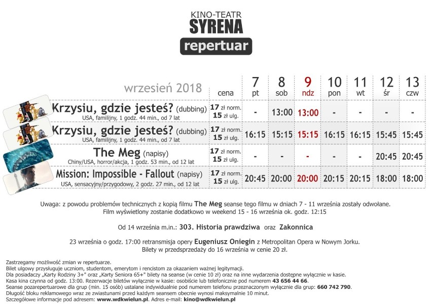 Repertuar kina Syrena w Wieluniu od 7 do 13 września [ZWIASTUNY]