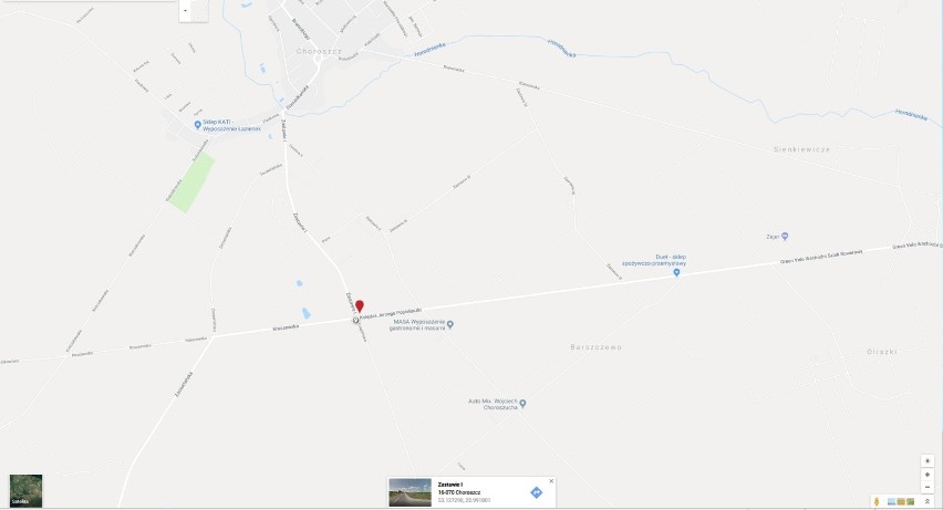 Miejsce wypadku koło Choroszczu na mapie.