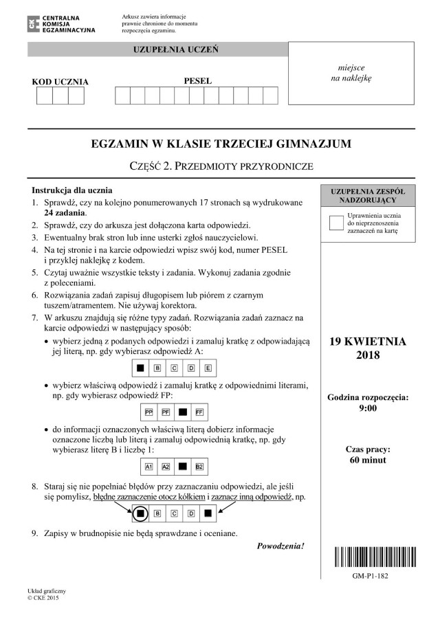 EGZAMIN GIMNAZJALNY 2018 ARKUSZE: Przyroda