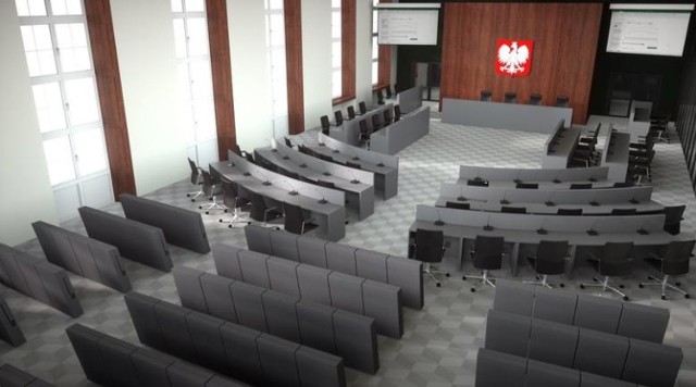 To wizualizacja nowej sali sesyjnej, jaka ma powstać w urzędzie miejskim przy pl. Armii Krajowej 1. Pomieszczenie, w którym obradują obecnie radni Szczecina, będzie przerobione na salę ślubów
