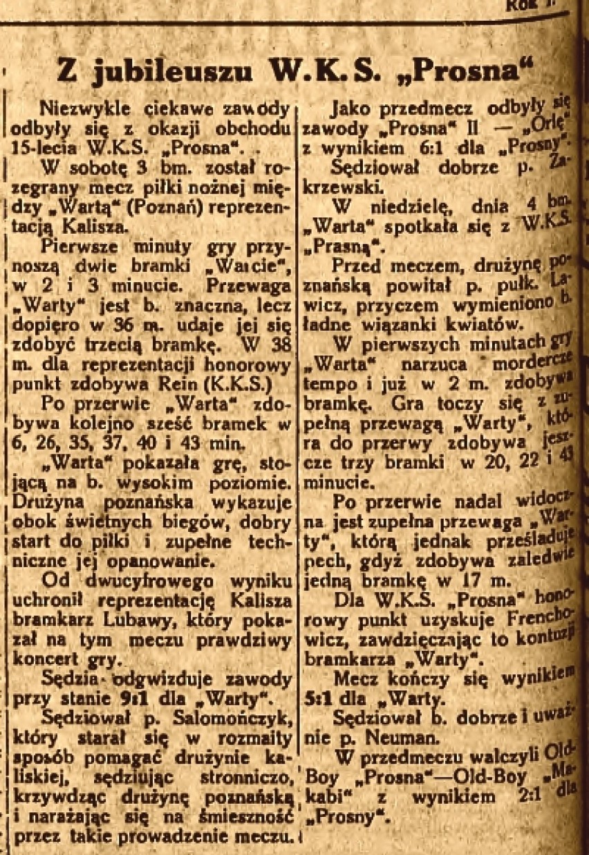 Artykuł w "Echu Kaliskim" ws. 15-lecia Prosny z 1933 roku!