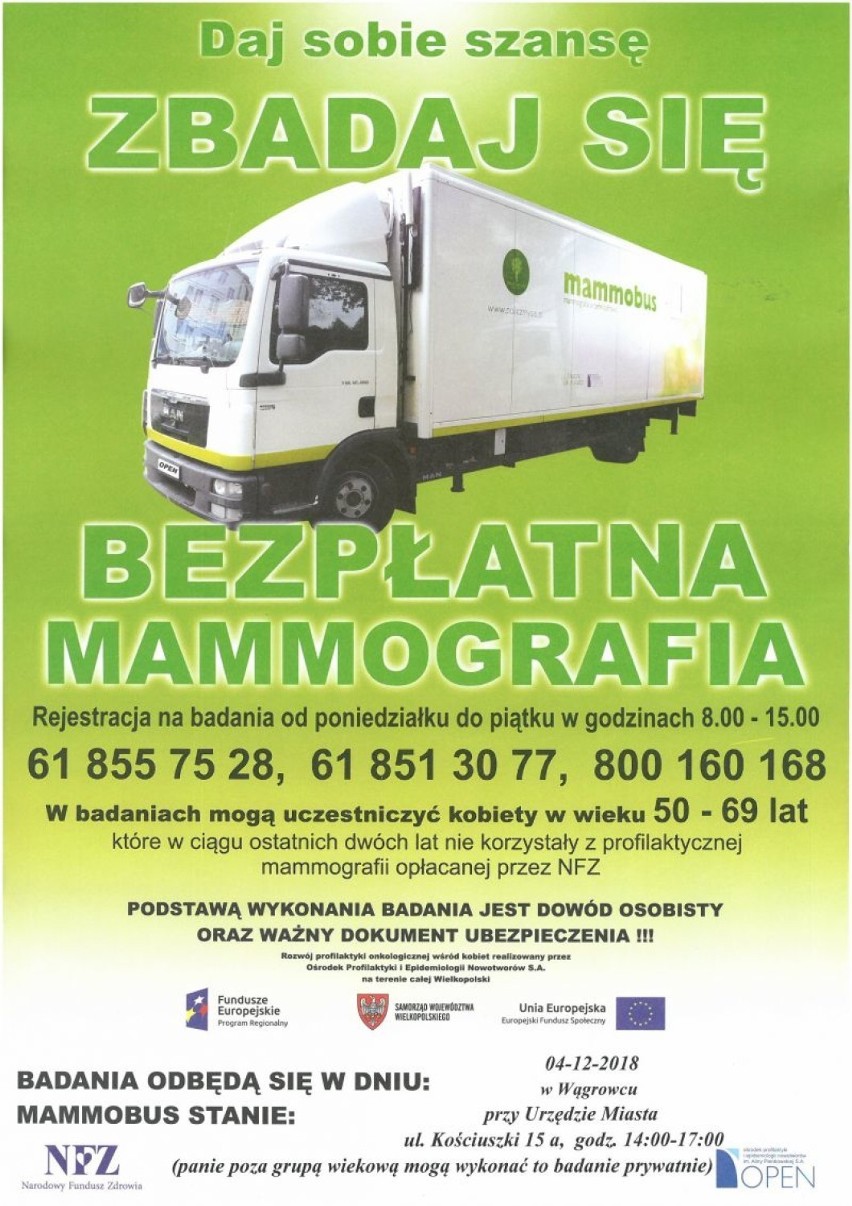 Jutro w Wągrowcu odbędą się bezpłatne badania mammograficzne. Można się jeszcze zapisać
