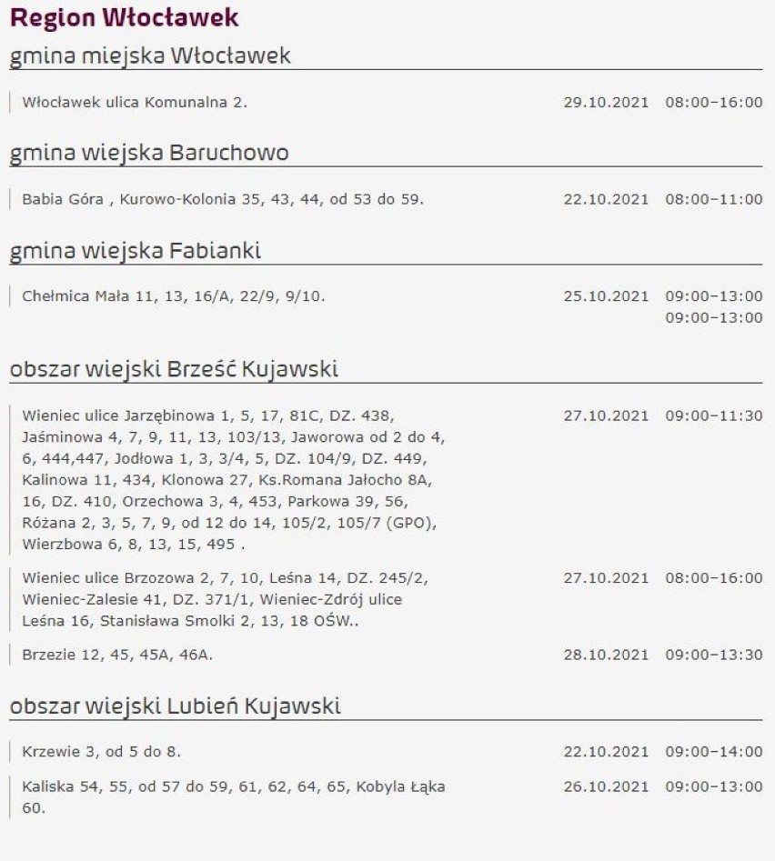 Wyłączenia prądu w Kujawsko-Pomorskiem. Wiemy gdzie i kiedy [miasta, gminy - 26 października 2021]