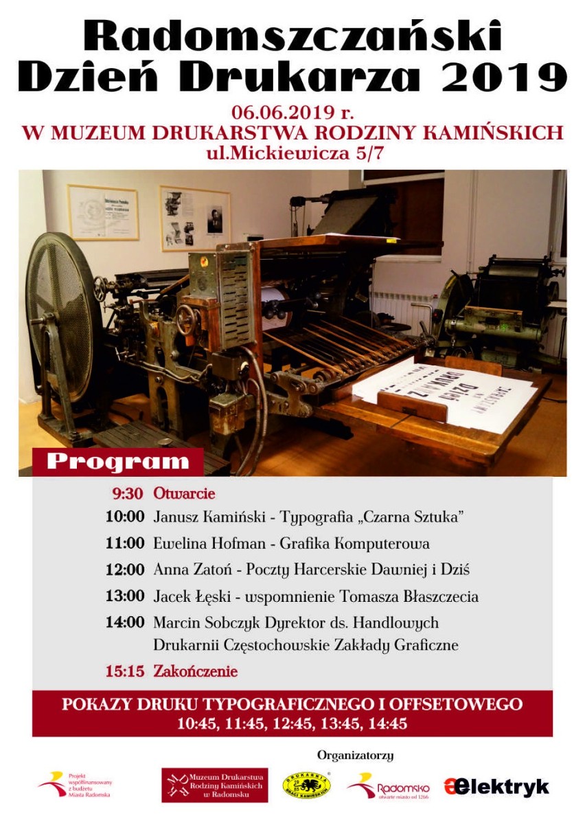 Muzeum Drukarstwa Rodziny Kamińskich zaprasza na Radomszczański Dzień Drukarza 2019